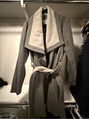 BCBGeneration Gray Wool-Blend Coat with Chain Detail